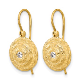 Herco 14K Polished and Textured Diamond Swirl Shephard Hook Dangle Earrings — alternate view