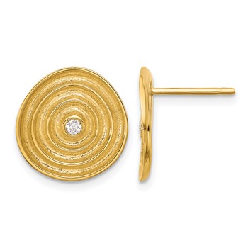 Herco 14K Polished and Textured Diamond Swirl Disc Post Earrings