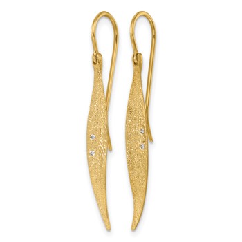 Herco 14K Brushed and Textured Diamond Short Leaf Shephard Hook Dangle Earrings — alternate view
