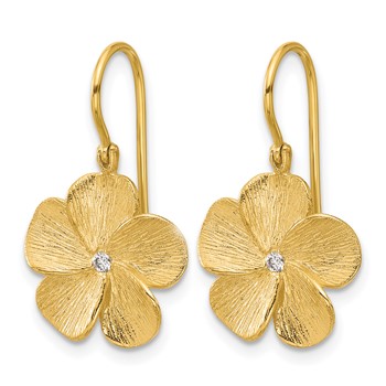 Herco 14K Brushed Diamond Flower Shephard Hook Dangle Earrings — alternate view