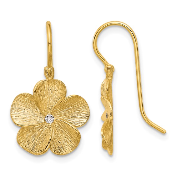 Herco 14K Brushed Diamond Flower Shephard Hook Dangle