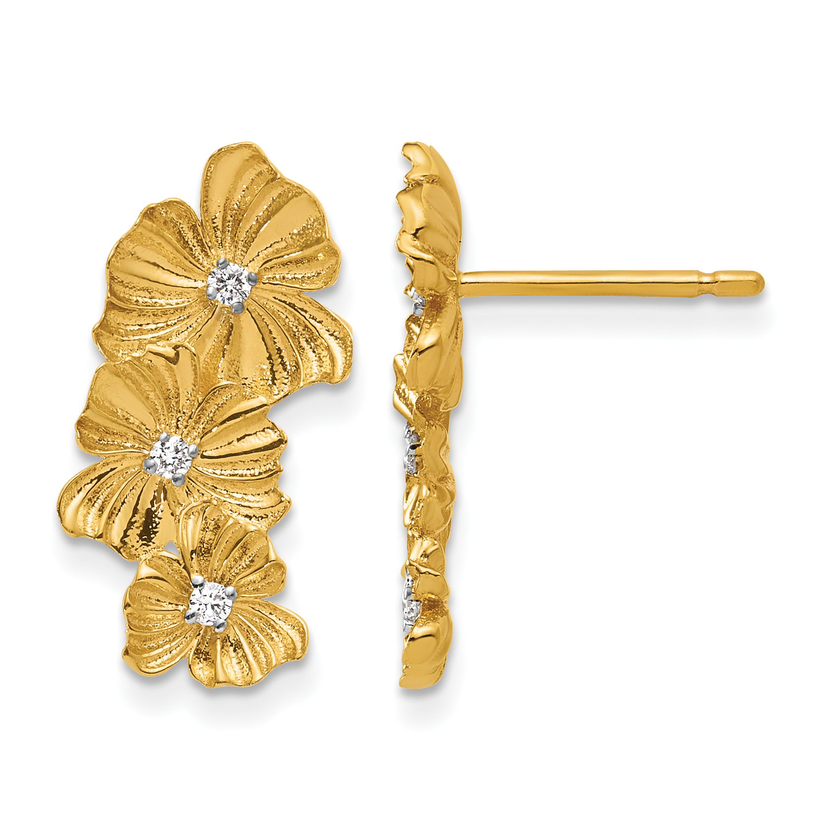 ピアス wing bling 14k post Cladi flower two-line earrings WINGBLING] 14K Post Boris Flower Two-Line Earrings
