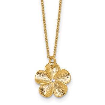 Herco 14K Textured Diamond Flower 16 Inch with 2 Inch Extension Necklace