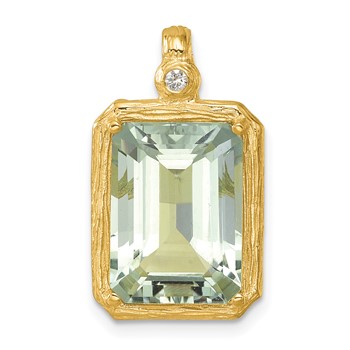 Herco 14K Polished and Textured Diamond and Green Quartz Pendant