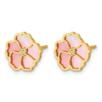 Herco 14K Polished and Beaded Pink Mother of Pearl Flower Post Earrings — alternate view