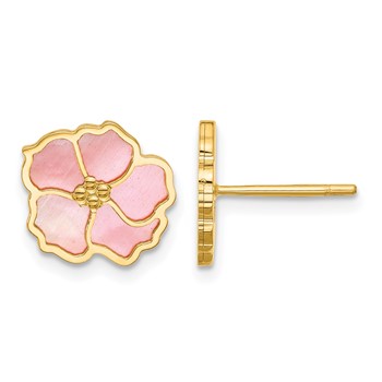 Herco 14K Polished and Beaded Pink Mother of Pearl Flower Post Earrings