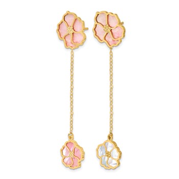 Herco 14K Polished and Beaded Reversible Pink and White Mother of Pearl Flowers Post Dangle Earrings — alternate view