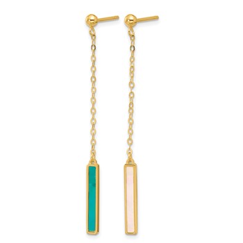Herco 14K Polished Teal and White Mother of Pearl Bar Post Dangle Earrings — alternate view