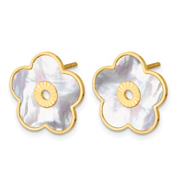 Herco 14K Polished and Diamond-cut Mother of Pearl Flower Post Earrings — alternate view