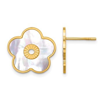 Herco 14K Polished and Diamond-cut Mother of Pearl Flower Post Earrings