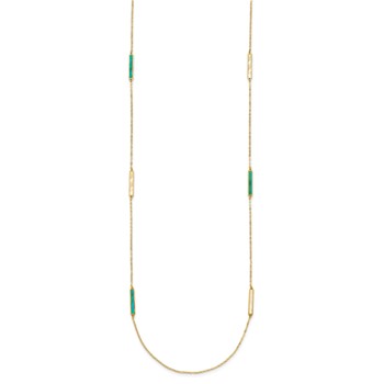 Herco 14K Polished Teal/White Mother of Pearl Reversible 20mm Bar 34 Inch Necklace — alternate view