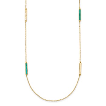 Herco 14K Polished Teal/White Mother of Pearl Reversible 20mm Bar 34 Inch Necklace