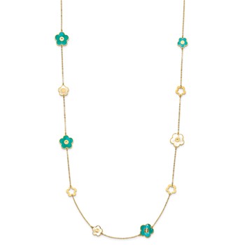 Herco 14K Polished Teal and White Mother of Pearl Reversible Flower 30 Inch Necklace — alternate view