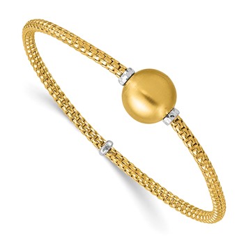Herco 14K Two-tone Polished/Diamond-cut Satin Ball Stretch Bracelet