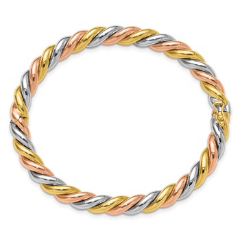 Herco 14K Tri-Color Gold Polished and Twisted 6.3mm Hinged Bangle — alternate view