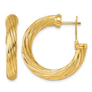 Herco 14K Polished and Twisted 4.4mm Round Omega Back Hoop Earrings