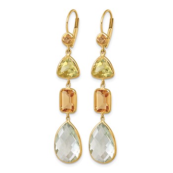 Herco 14K Polished Fancy Citrine Lemon Quartz and Green Quartz Leverback Dangle Earrings — alternate view