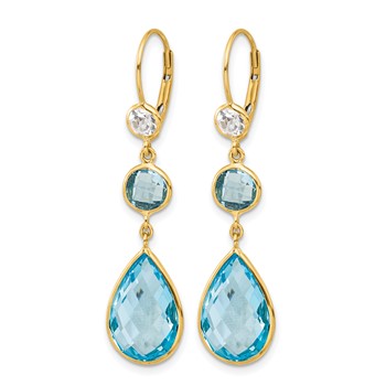 Herco 14K Polished Blue and White Topaz Leverback Dangle Earrings — alternate view