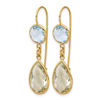 Herco 14K Polished Blue Topaz and Green Quartz Leverback Dangle Earrings — alternate view