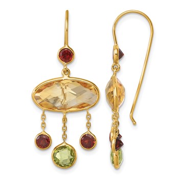 Herco 14K Polished Fancy Citrine Peridot and Garnet Shephard Hook Dangle Earrings