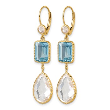 Herco 14K Polished and Textured Blue and White Topaz with Crystal Leverback Dangle Earrings — alternate view