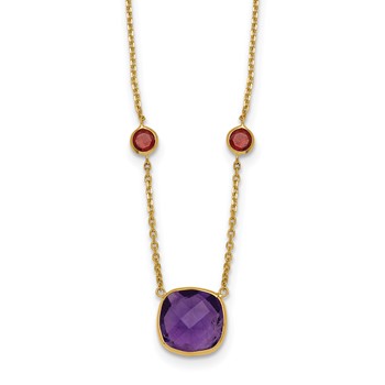 Herco 14K Polished Amethyst and Garnet 16 Inch with 2 Inch Extension Necklace