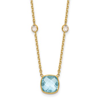 Herco 14K Polished Blue and White Topaz 16 Inch with 2 Inch Extension Necklace
