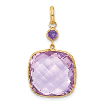 Herco 14K Polished Pink Quartz and Amethyst Pendant