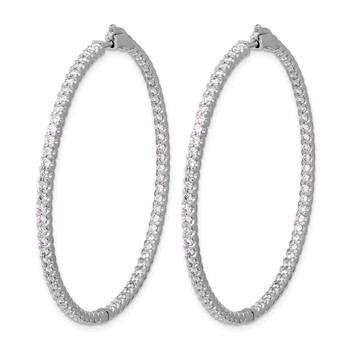Herco 18K White Gold Rhodium-plated Polished 2.3 Carat Diamond In and Out Hinged Round Hoop Earrings — alternate view