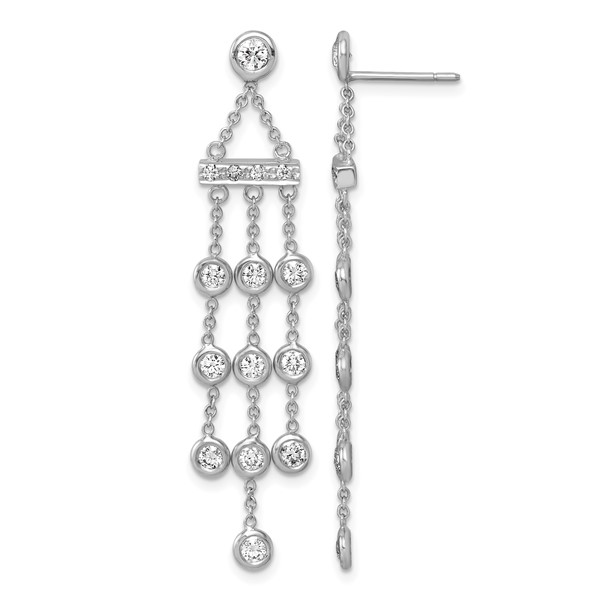 Herco 18K White Gold Rhodium-plated Polished 3-Strand Diamond Post Dangle Earrings
