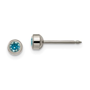 Inverness Titanium 4mm Aqua Crystal Bezel Post Piercing Earrings