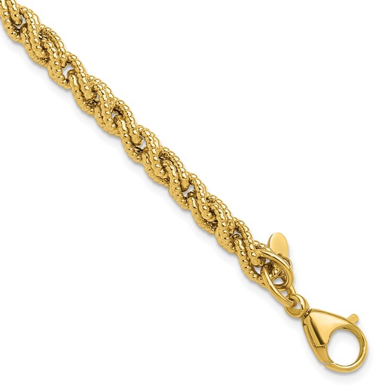 Real 18K Yellow Gold Bracelet For Women 1.8mm Twist Rope Link 7inch Length