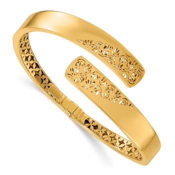 Herco 18K Polished and Filigree Curved Bypass Hinged Bangle