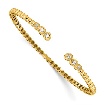 Herco 18K Polished Beaded and Textured Diamond Cuff Bangle