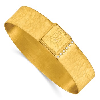 Herco 18K Solid Satin and Hammered Diamond Byzantine Coin Bangle