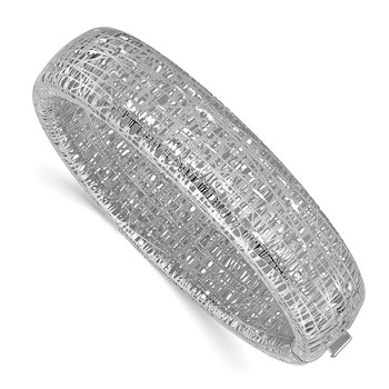 Herco 18K White Gold Textured and Diamond-cut 15.25mm Hinged Bangle