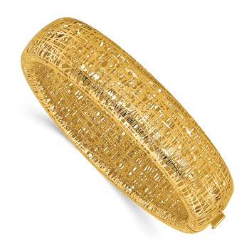 Herco 18K Textured and Diamond-cut 15.25mm Hinged Bangle