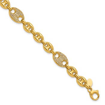 Herco 18K Polished Diamond Puffed Mariner Link 7.5 Inch Bracelet