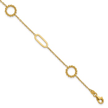 Herco 18K Polished and Beaded Fancy Link 6.75 Inch with .5 Inch Extension Bracelet