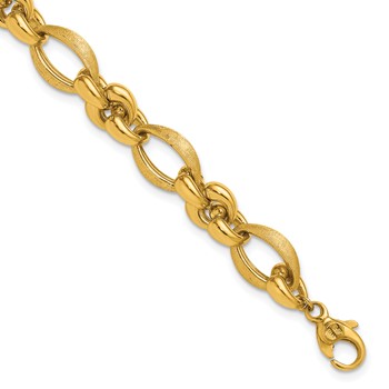 Herco 18K Polished and Brushed Fancy Navette Link 8 Inch Bracelet