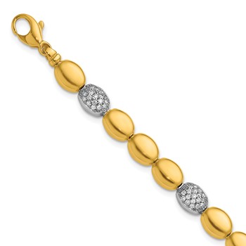Herco 18K Two-tone Polished Diamond Oval 7.25 Inch Bracelet