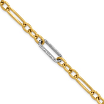 Herco 18K Two-tone Polished Diamond Mixed Link 7.5 Inch Bracelet