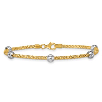 Herco 18K Polished Two-tone  Diamond-cut Beaded Station 7.5 Inch Bracelet — alternate view