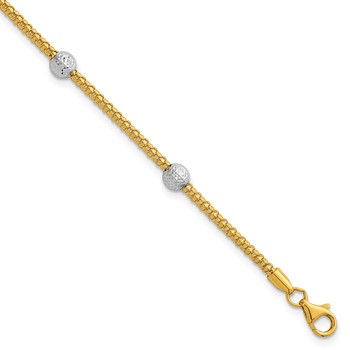Herco 18K Polished Two-tone  Diamond-cut Beaded Station 7.5 Inch Bracelet