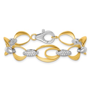 Herco 18K Two-tone Textured Link with Diamonds 6.5 Inch Bracelet — alternate view