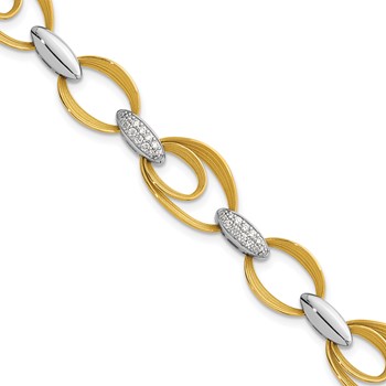 Herco 18K Two-tone Textured Link with Diamonds 6.5 Inch Bracelet