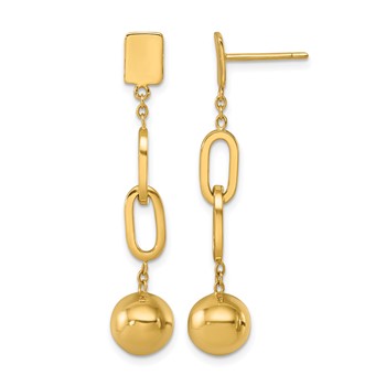 Herco 18K Polished Double Oval Link and Ball Post Dangle Earrings