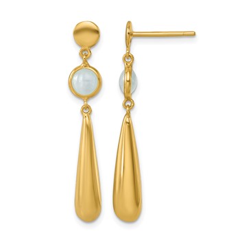 Herco 18K Polished Round Aquamarine and Teardrop Post Dangle Earrings