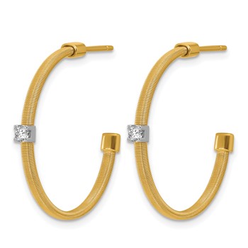 Herco 18K Two-tone Polished and Textured Diamond C-Hoop Post Earrings — alternate view