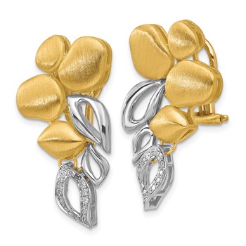 Herco 18K Two-tone Polished and Satin Fancy Diamond Omega Back Post Dangle Earrings — alternate view